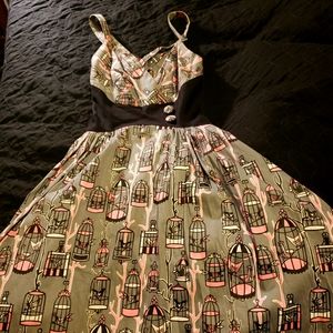 Pinup Couture dress sz medium. 50s style gray,pink,black birdcage print.